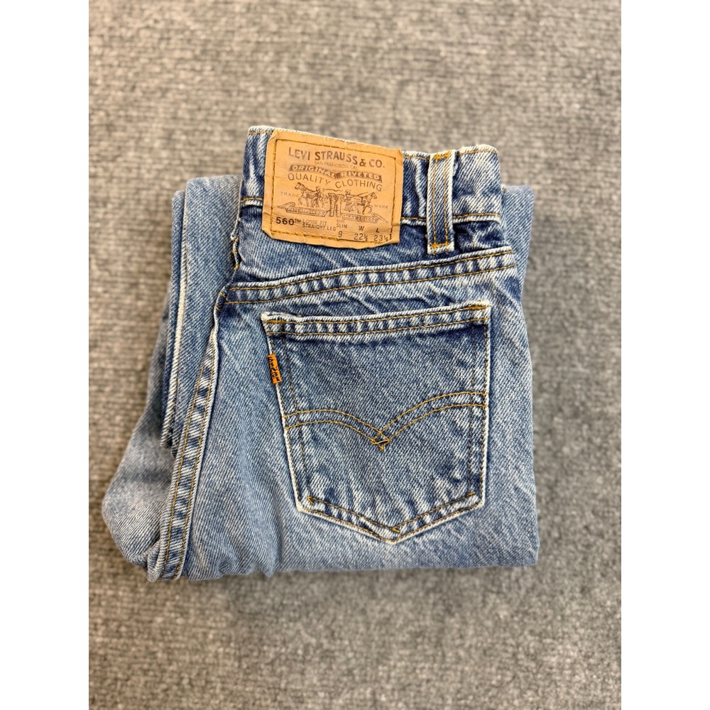 Vintage Levis 560 Orange Tab Jeans Womens 9 Slim Blue Loose Fit Straight Leg 90s